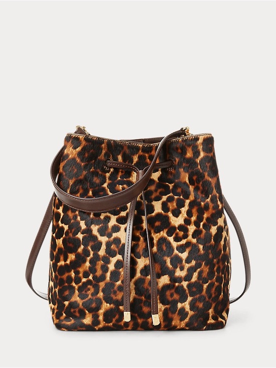 Lauren Ralph Lauren Handbags - Ralph Lauren Leopard Debby Drawstring Bag Brown Black Gold Hardware